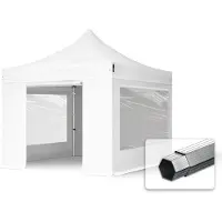 TOOLPORT 3x3 m Tonnelle pliante Alu, PVC 850, côtés panoramiques, blanc