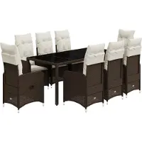 vidaXL Ensemble de jardin bistrot 9 pièces avec coussins Marron Poly rotin