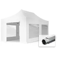 TOOLPORT 3x6 m Tonnelle pliante Alu, PVC 850, côtés panoramiques, blanc