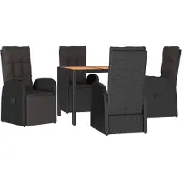 vidaXL Ensemble de jardin 5 pièces avec coussins Noir Poly Rattan