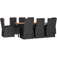 vidaXL Salon de jardin 9 pièces noir Poly rotin & bois massif acacia