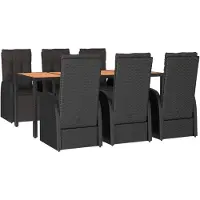 vidaXL Ensemble de jardin 7 pièces noir Poly rotin & bois massif acacia