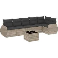 vidaXL Ensemble de salon de jardin 7 pièces avec coussins gris clair Poly rotin