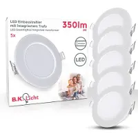 B.K.Licht Lot de 5 spots LED encastrables IP65 – spéciales Salle de bain – Ultra-plats 30mm – Ø68mm – Blanc neutre 4000K – 3W / 350lm chacun