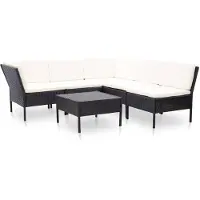 vidaXL Ensemble de salon de jardin 6 pièces avec coussins Poly rotin noir