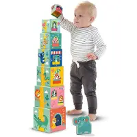 Ses Tiny Talents Wooden Stacking Blocks With Animal Figures Multicolore Enfants