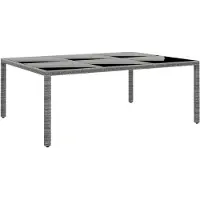 vidaXL Table de jardin 200x150x75 cm verre dur et poly rotin gris