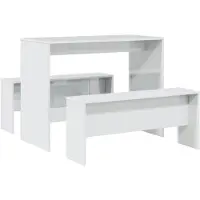 vidaXL Ensemble table à manger et banc 3 pièces blanc brillant Bois composite