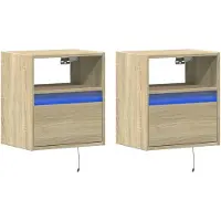 vidaXL Armoires TV murales avec éclairage LED 2 pcs. Sonoma 41x31x45 cm