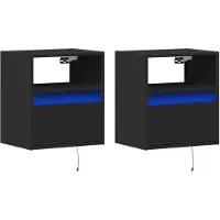 vidaXL Armoires murales TV avec éclairage LED 2 pcs. noir 41x31x45 cm