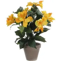 Mica Hibiscus jaune artificiel ø30 x h.40 cm en pot Stan gris ø11,5 cm