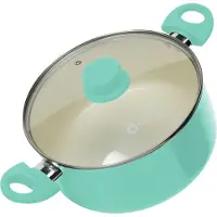 Coock Poêle de cuisson avec couvercle - 5000ml - Induction - Revêtement spécial antiadhésif - Poignées ergonomiques froides - Aluminium recyclé - Turquoise/Blanc - E-book inclus