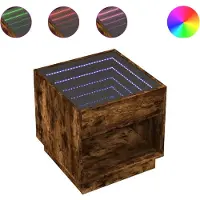 vidaXL Table de chevet avec LED infini chêne fumé 50x50x50 cm