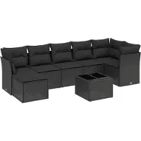 vidaXL Ensemble de jardin canapé 8 pièces avec coussins noir poly rotin
