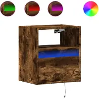 vidaXL Tables de chevet murales avec lumières LED 2 pcs chêne fumé
