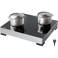 Kitchenbrothers Table de cuisson à induction - autoportante - 60 cm - 4 zones - 1 phase - jusqu'à 2400W - Argent/RVS