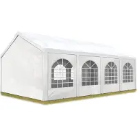 Profizelt24 TOOLPORT Tente de réception 4x8 m, toile de haute qualité env. 450 N PE blanc construction en acier galvanisé avec raccordement par vissage