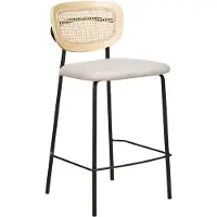 Beliani Lot De 2 Chaises De Bar En Tissu Et Rotin Beige Clair Mayetta