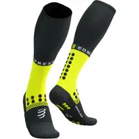 Compressport - Chaussettes de trail/running - Full Socks Winter Run Black/Safe Yellow en Laine - Taille 45-48 - Noir