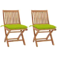 vidaXL Chaises de jardin 2 pcs. avec coussins vert clair en teck massif