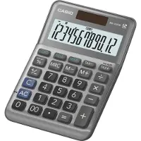 Casio Calculatrice de bureau MS-120FM, 12 chiffres, écran LCD, 3 touches de mémoire, arrêt automatique, fonctionnement sur piles/solaire, L 101 x H 148,5 mm, couleur métal