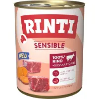 Rinti Lot Sensible 24 x 800 g pour chien - bœuf, patates douces