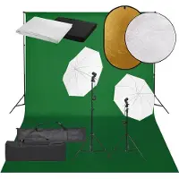 vidaXL Kit de studio photo avec éclairage toile de fond et réflecteur