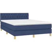 vidaXL Lit Boxspring avec matelas & LED Bleu 140x190 cm Tissu