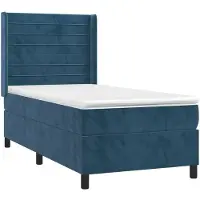 vidaXL Lit boxspring avec matelas & LED bleu foncé 90x190 cm velours