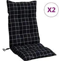 vidaXL Coussins de chaise à dossier haut lot de 2 motif carreaux noir