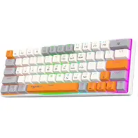 HxSJ V500 Clavier de jeu filaire - mécanique - RVB - commutateur bleu - 63 touches - clavier QWERTY - blanc orange