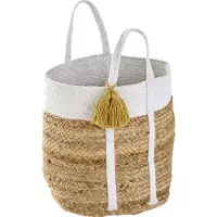 Vertbaudet Panier de rangement en jute bicolore avec pompons blanc
