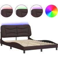 vidaXL Cadre de lit avec LED sans matelas "Hvar" brun foncé 140x200 cm Tissu