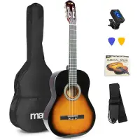 Max Soloart - Guitare Acoustique Classique Pack Débutant Avec Stand Et Repose-Pied - Sunburst