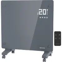 Auronic Radiateur électrique - Radiateur à convection avec thermostat et télécommande - Radiateur à panneau en verre - Radiateur 1000 W - Gris
