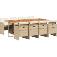 vidaXL Ensemble à manger de jardin et coussins 9 pcs beige Poly rotin