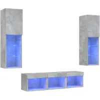 vidaXL Meuble-paroi 5 pièces avec éclairage LED gris béton Matériau dérivé du bois