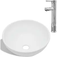 vidaXL Salle de bain lavabo avec mitigeur céramique ronde blanc
