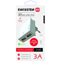 Swissten Network Adapter Smart Ic 2X Usb 3A Power + Data Cable Usb/Lightning Mfi 1.2 M White