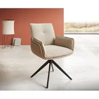 DELIFE Chaise-pivotante Nela-Flex tissu mixte couleur boue pied croisé large noir pivotement sur 360°