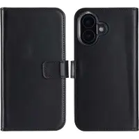 Selencia Étui portefeuille en cuir véritable pour Apple iPhone 16 Plus - Noir