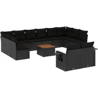 vidaXL Ensemble de 13 canapés de jardin avec coussins noir poly rotin