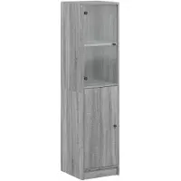 vidaXL Highboard avec porte en verre gris Sonoma 35x37x142 cm