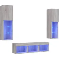 vidaXL Meuble-paroi 5 pièces avec éclairage LED Gris Sonoma Matériau dérivé du bois