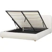 Beliani Lit de rangement crème blanc rembourré en bougran 160 x 200 cm design minimaliste moderne chambre à coucher rangement
