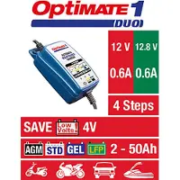 Optimate 1 DUO (TM402-D), 12V/12.8V, 0.6A, chargeur en 4 étages pour 2-20Ah Std/AGM/GEL/LFP