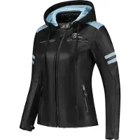Rusty Stitches Veste en cuir pour moto Joyce, modèle à capuche, pour femmes, noire/bleue, taille 36