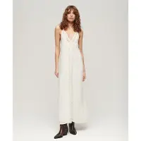 Superdry Dames Robe Caraco Longue Ibiza Blanc, Taille: 40