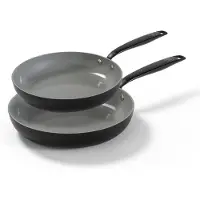 BE Living Essential Set de poêles à frire 2 pièces - Ø 24 & 28 cm - Céramique - Sans PFAS - Induction - Noir