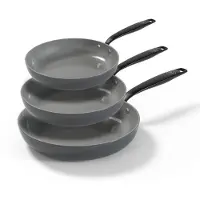 BE Living Essential Set de poêles à frire 3 pièces - Ø 20, 24 & 28 cm - Céramique - Sans PFAS - Induction - Gris
